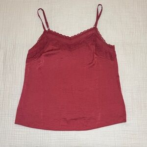 CAbi Silky Lace-Trim Camisole in Deep Wine